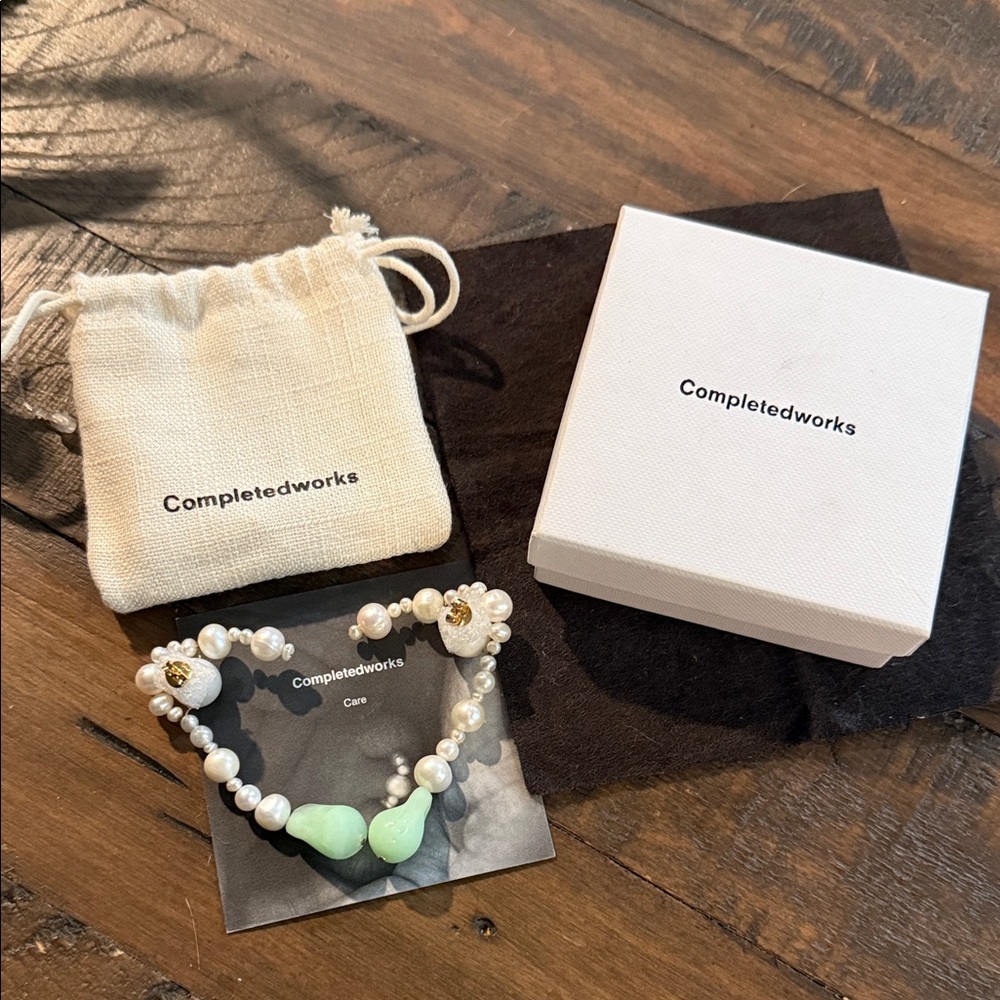 Completed works Pearl and Green Bead Earrings